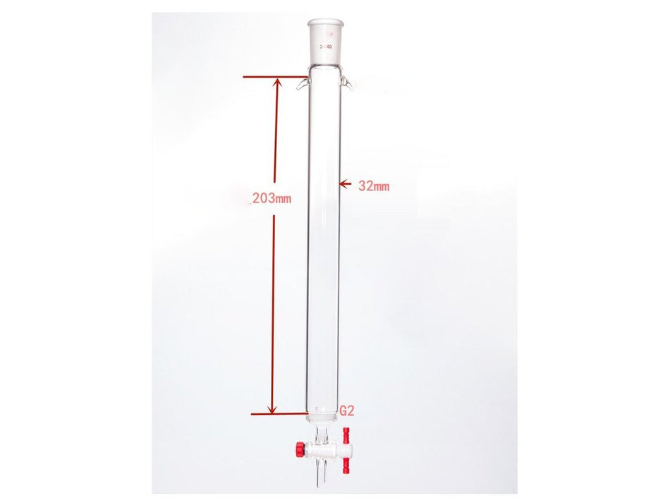 MSE PRO Sand Plate Chromatography Column with Ears, φ32mm, Effective Length 203mm, Gate Aperture: 2mm, 24/40 - MSE Supplies LLC
