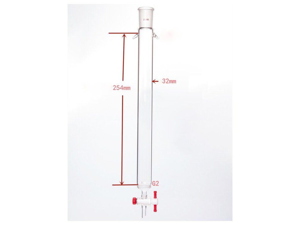 MSE PRO Sand Plate Chromatography Column with Ears, φ32mm, Effective Length 254mm, Gate Aperture: 2mm, 24/40 - MSE Supplies LLC