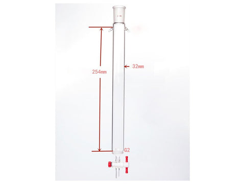 MSE PRO Sand Plate Chromatography Column with Ears, φ32mm, Effective Length 254mm, Gate Aperture: 2mm, 24/40 - MSE Supplies LLC
