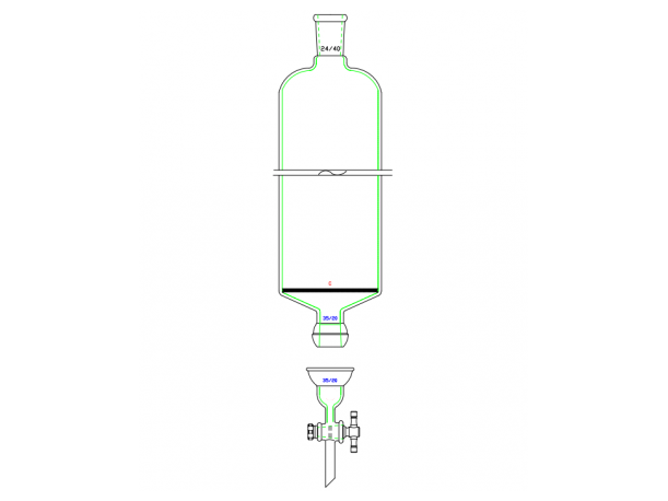 MSE PRO Split 35/20 Ball Bowl Connection, with Sand Plate Chromatography Column, φ46mm, Effective Length 203mm, Gate Aperture: 2mm, 24/40 - MSE Supplies LLC
