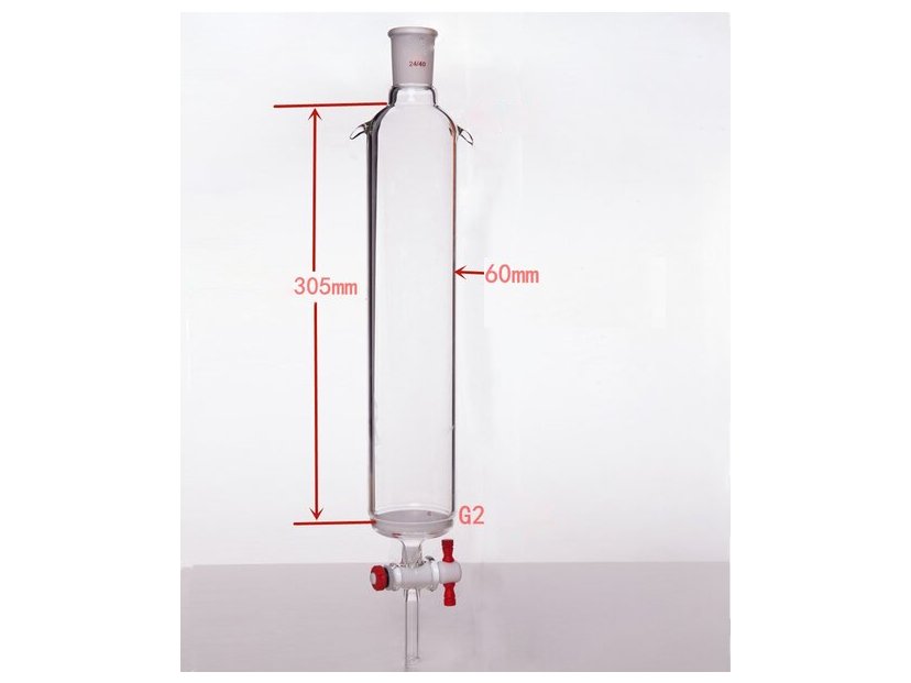 MSE PRO Sand Plate Chromatography Column with Ears, φ60mm, Effective Length 305mm, Gate Aperture: 4mm, 24/40