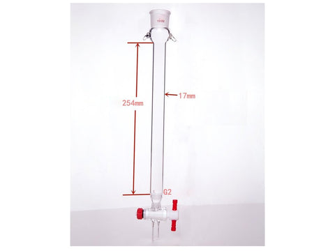 MSE PRO Sand Plate Chromatography Column with Ears, φ17mm, Effective Length 254mm, Gate Aperture: 2mm, 19/22