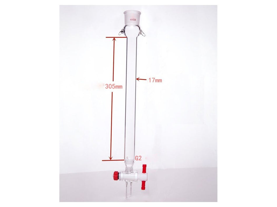 MSE PRO Sand Plate Chromatography Column with Ears, φ17mm, Effective Length 305mm, Gate Aperture: 2mm, 19/22 - MSE Supplies LLC