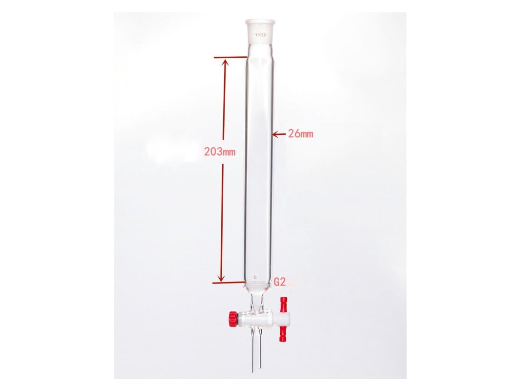 MSE PRO Sand Plate Chromatography Column, φ26mm, Effective Length 203mm, Gate Aperture: 2mm, 19/22 - MSE Supplies LLC