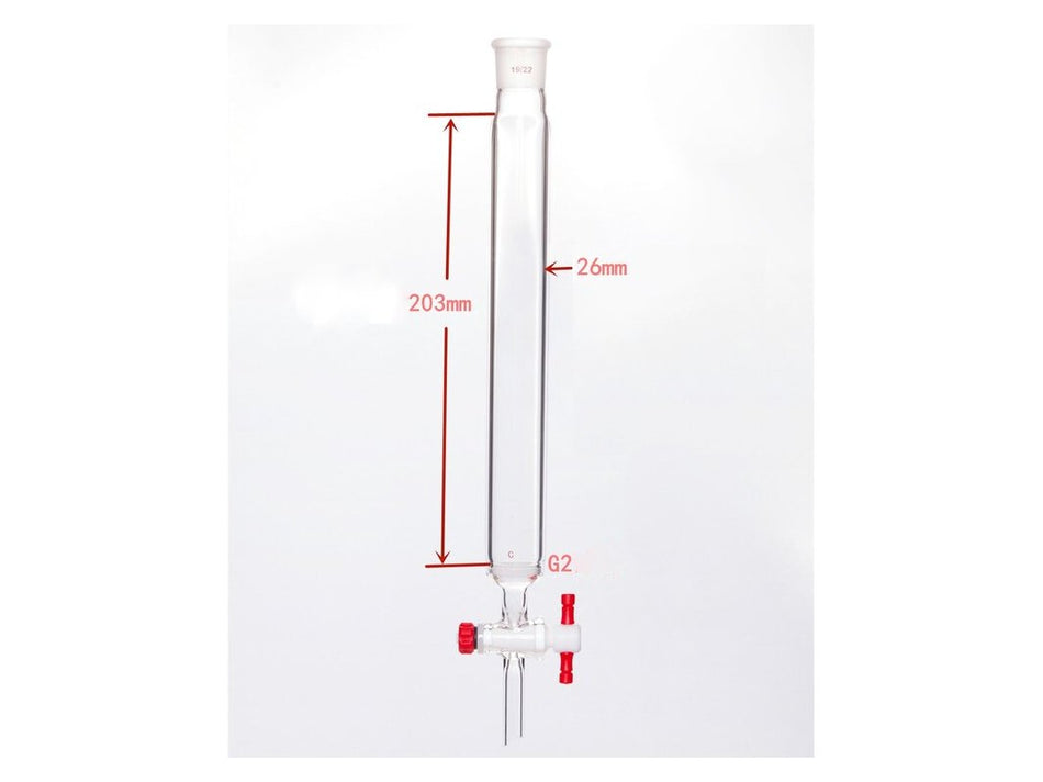 MSE PRO Sand Plate Chromatography Column, φ26mm, Effective Length 203mm, Gate Aperture: 2mm, 19/22 - MSE Supplies LLC