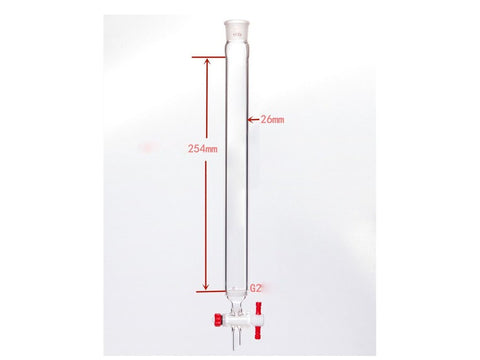MSE PRO Sand Plate Chromatography Column, φ26mm, Effective Length 254mm, Gate Aperture: 2mm, 19/22 - MSE Supplies LLC