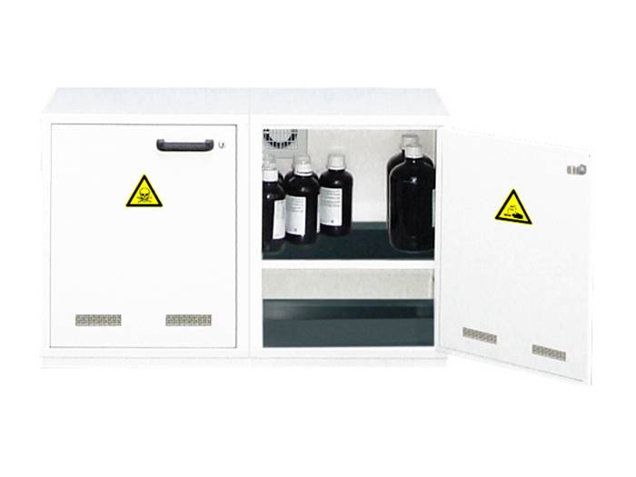 Ecosafe 2- Door Ventilated Under-Bench Safety Cabinet - 2 Compartments, Including PVC Equipments for Acids - MSE Supplies LLC
