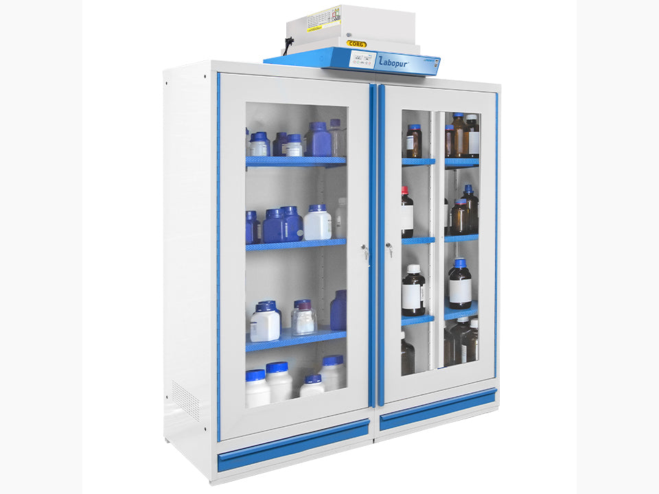 Ecosafe 2- Glass Door Tall Safety Cabinet with Filtration - 3 Compartments - MSE Supplies LLC