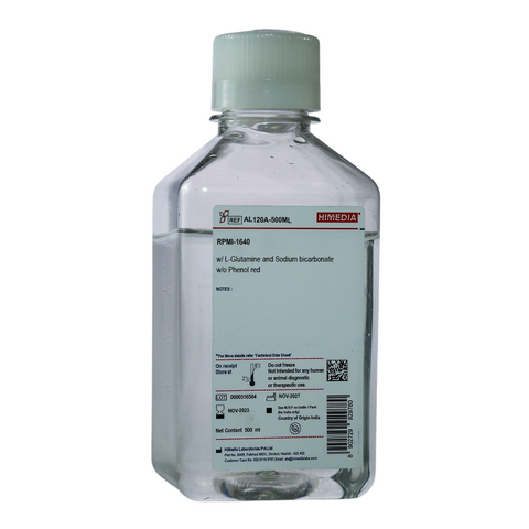 HIMEDIA RPMI-1640 w/ L-Glutamine and Sodium Bicarbonate w/o Phenol Red 500ML