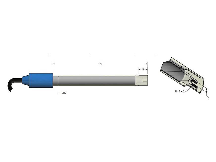 AMEL Conductivity Cell, Two Black Platinum Electrodes, Cell Constant K = 1, Plastic Body, Ø12 X 120mm, Through Cable - MSE Supplies LLC