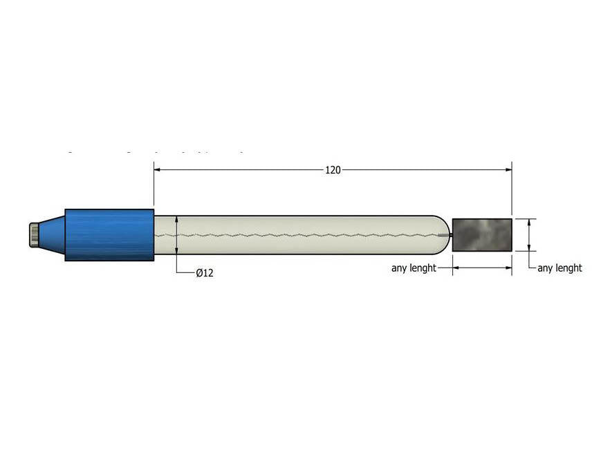 AMEL Platinum Lamina Electrode, Glass Body, ø12 x 120mm, 4mm Banana Plug, 10x7x0.5mm Platinum - MSE Supplies LLC