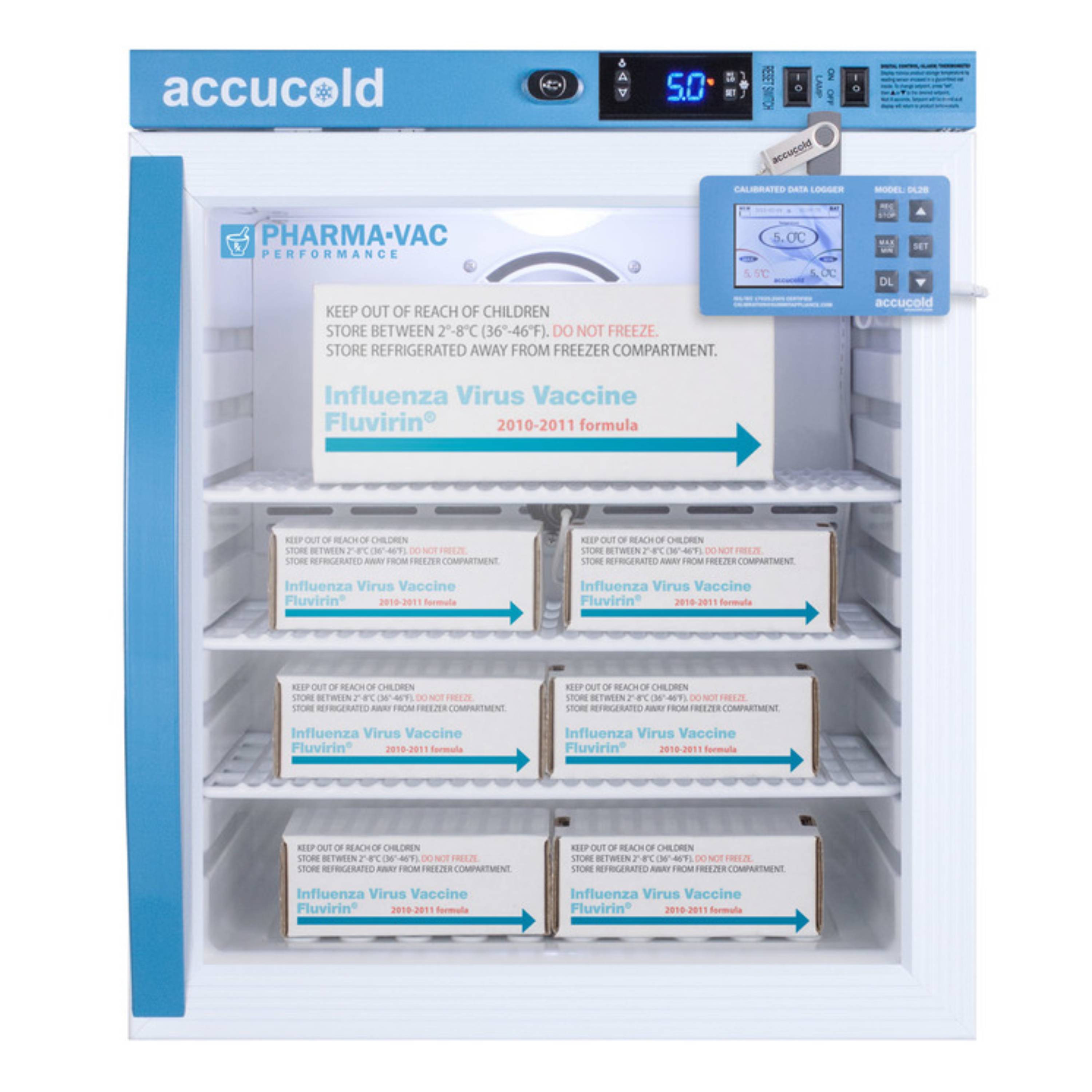 Accucold 1 Cu.Ft. Compact Vaccine Refrigerator, Glass Door w/ DL2B