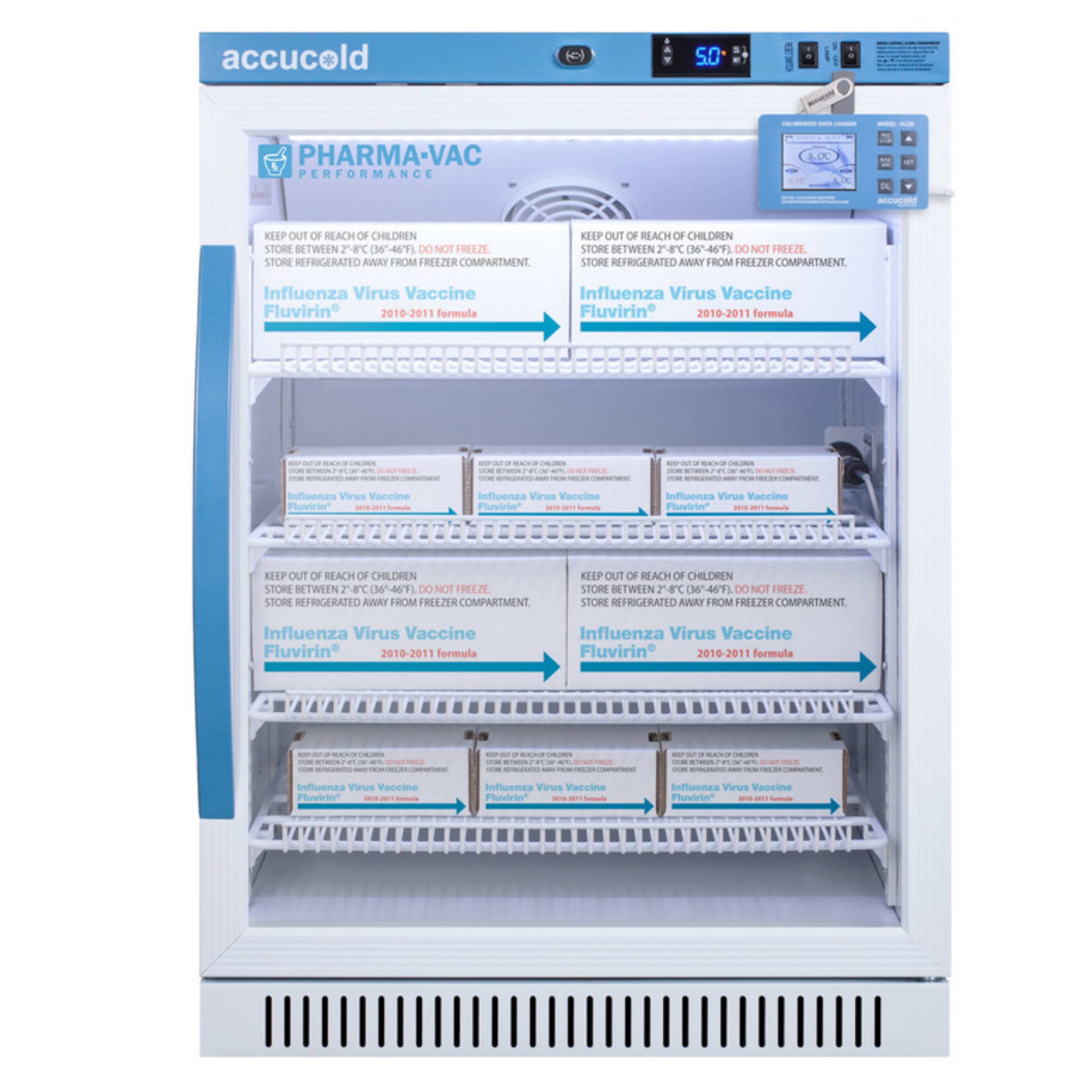 Accucold 6 Cu.Ft. ADA Height Vaccine Refrigerator, Glass Door w/ DL2B