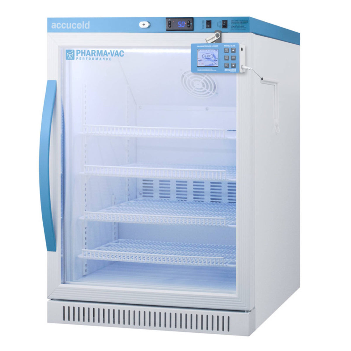 Accucold 6 Cu.Ft. ADA Height Vaccine Refrigerator, Glass Door w/ DL2B