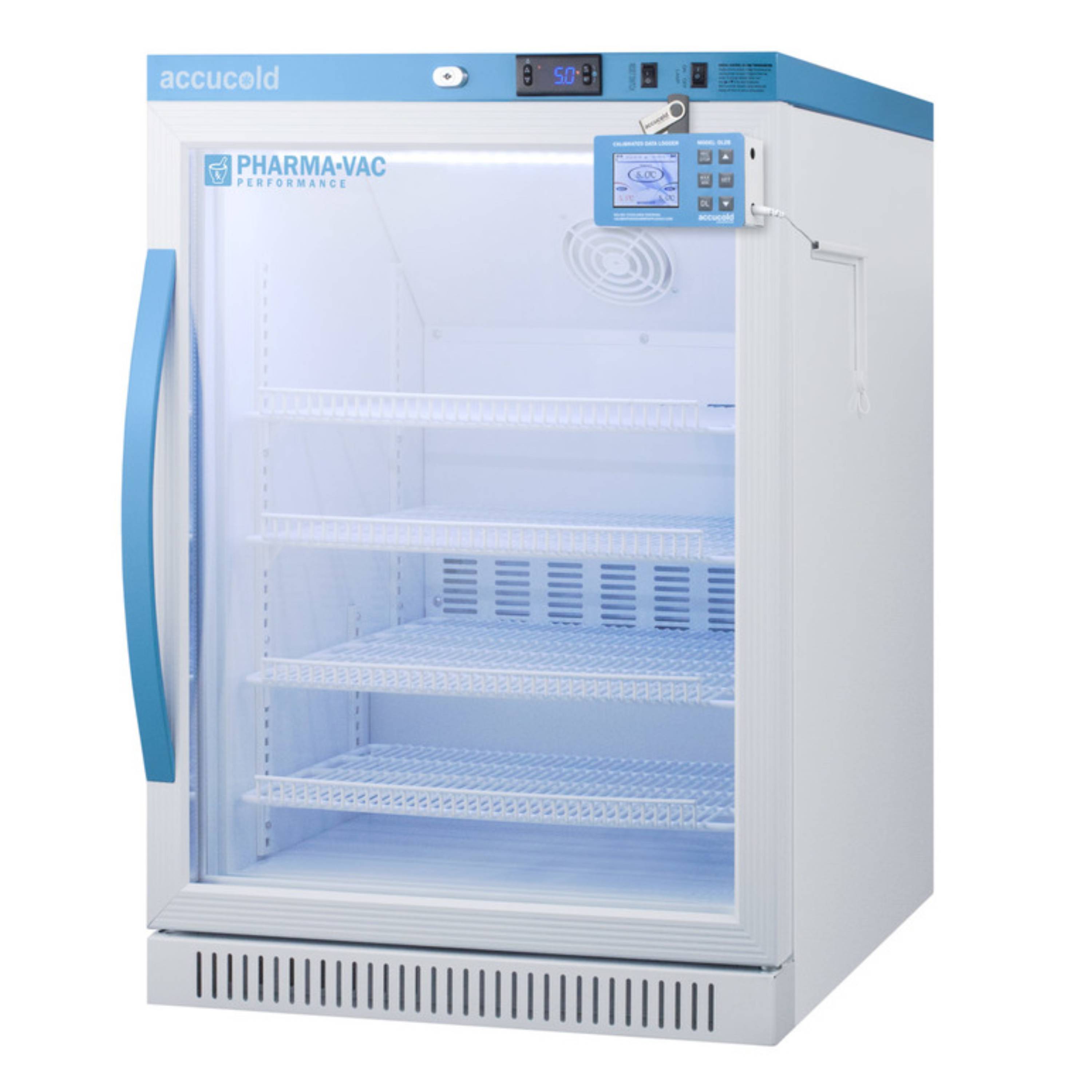Accucold 6 Cu.Ft. ADA Height Vaccine Refrigerator, Glass Door w/ DL2B