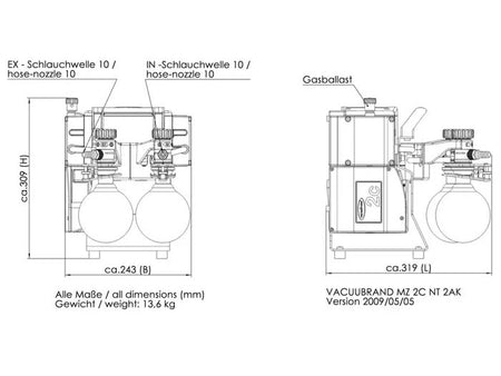BrandTech MZ 2C NT +2AK Chemistry Vacuum System - MSE Supplies LLC