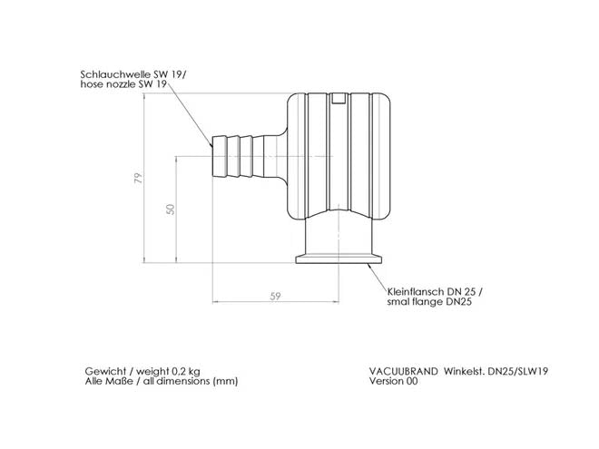 BrandTech KF DN 25 / SLW 19 Elbow DN25/SLW19 for VACUU-PURE - MSE Supplies LLC
