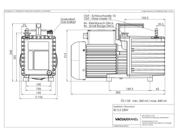 BrandTech RZ 2.5 Rotary Vane Pump - MSE Supplies LLC