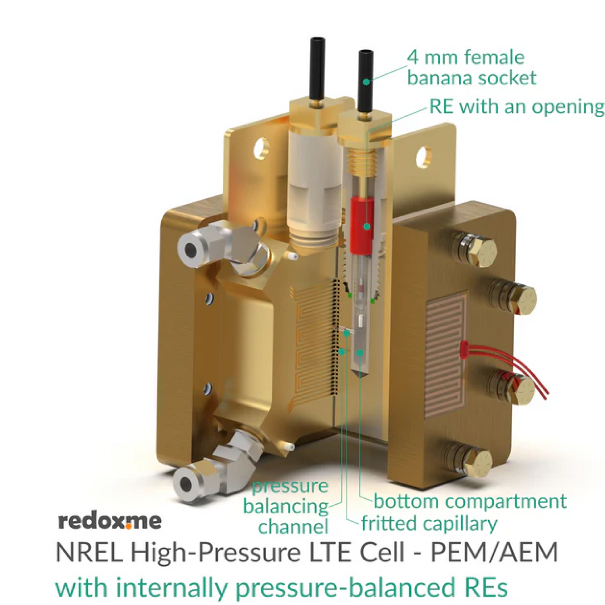 NREL High-Pressure LTE PEM Cell (25 cm2 Surface Area) with internally pressure-balanced REs - Battery Equipment - Redox.me - MSE Supplies