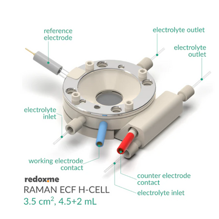 Organic Compatible Magnetic Mount Raman Electrochemical Flow H-Cell for sample size 15 mm x 15 mm - Electrochemical Products - Redox.me - MSE Supplies