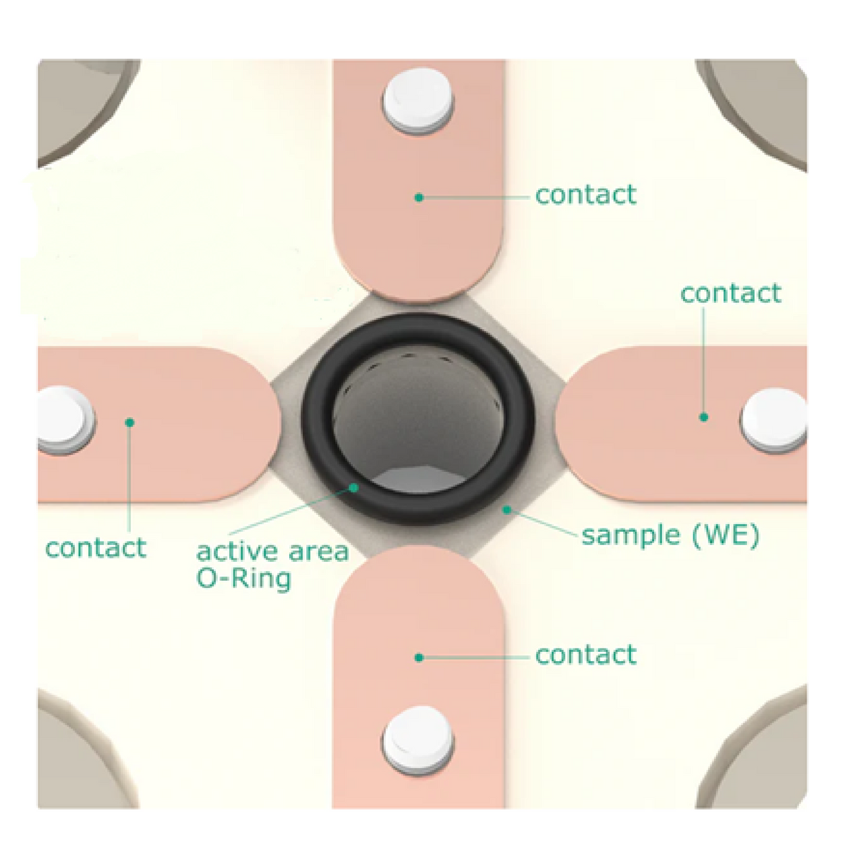 Organic Compatible Van der Pauw Bottom Mount Electrochemical Cell for sample size 10mm*10mm, Magnetic Mount - Battery Equipment - Redox.me - MSE Supplies