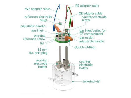 Jacketed Standard Electrochemical Dual Holder Cell Setup, Electrochemical Products, Redox.me, MSE Supplies