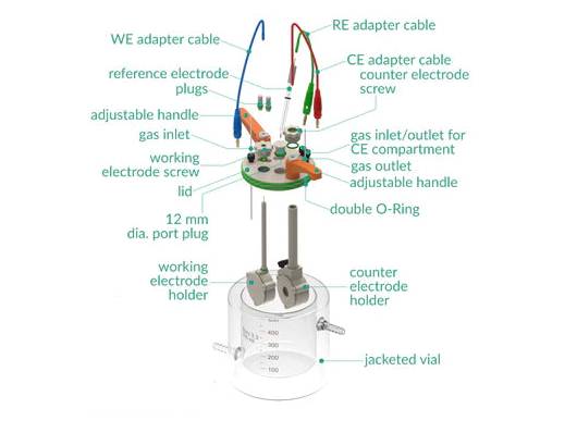 Jacketed Standard Electrochemical Dual Holder Cell, Electrochemical Products, Redox.me, MSE Supplies