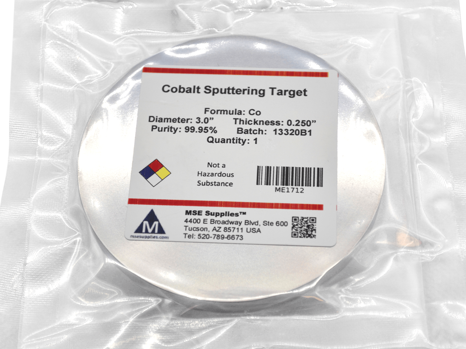 MSE PRO Cobalt Sputtering Target Co, Sputtering Targets, MSE Supplies LLC, MSE Supplies