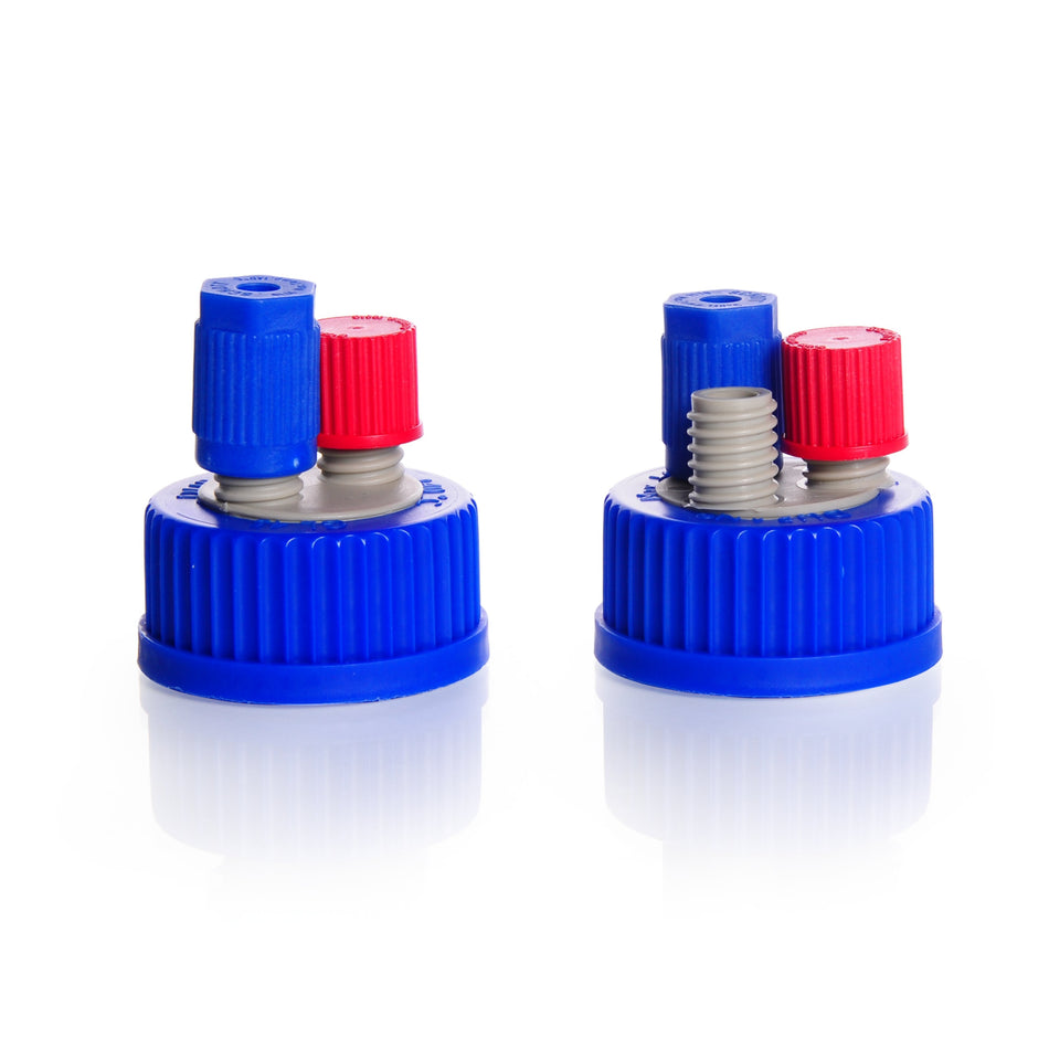 DURAN® GL 45 Connection Cap System, with Screw Cap and 2 or 3 GL 14 Ports, PP, Blue/Grey - Bio Lab Consumables - DWK Life Sciences - MSE Supplies