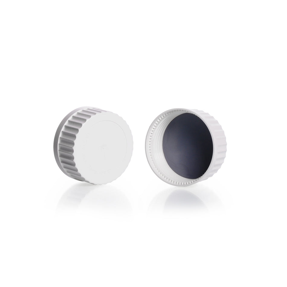 DURAN® GLS 80® High Temperature Screw Cap, PESU, White, Wide Mouth, with PTFE Coated, Platinum-Cured Silicone Cap Liner