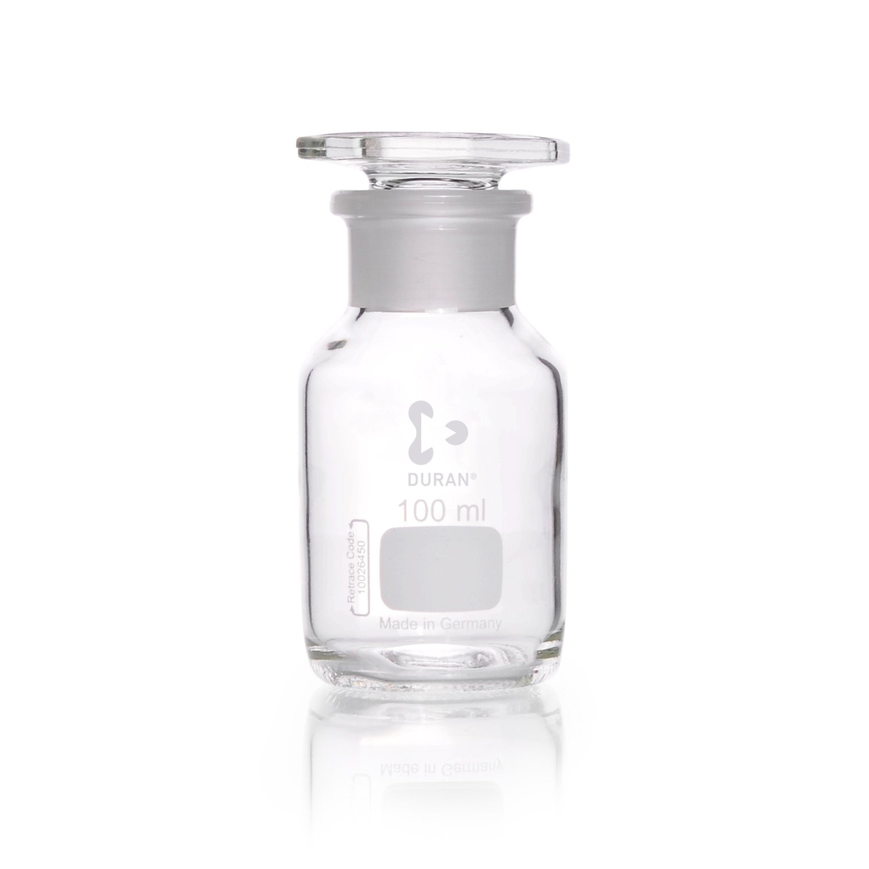 DURAN® Reagent Bottle, Wide Neck, Clear, ST 29/22 Ground Joint, with Glass Stopper, 100 mL - Bio Lab Consumables - DWK Life Sciences - MSE Supplies