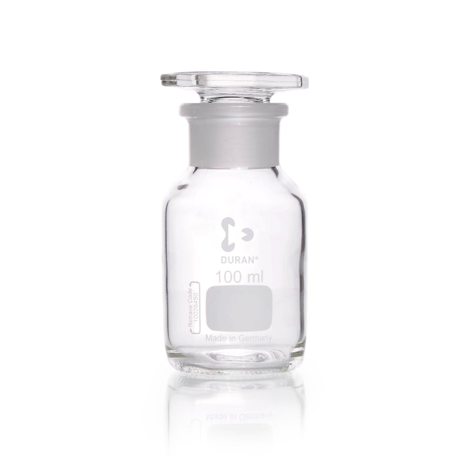 DURAN® Reagent Bottle, Wide Neck, Clear, ST 29/22 Ground Joint, with Glass Stopper, 100 mL - Bio Lab Consumables - DWK Life Sciences - MSE Supplies