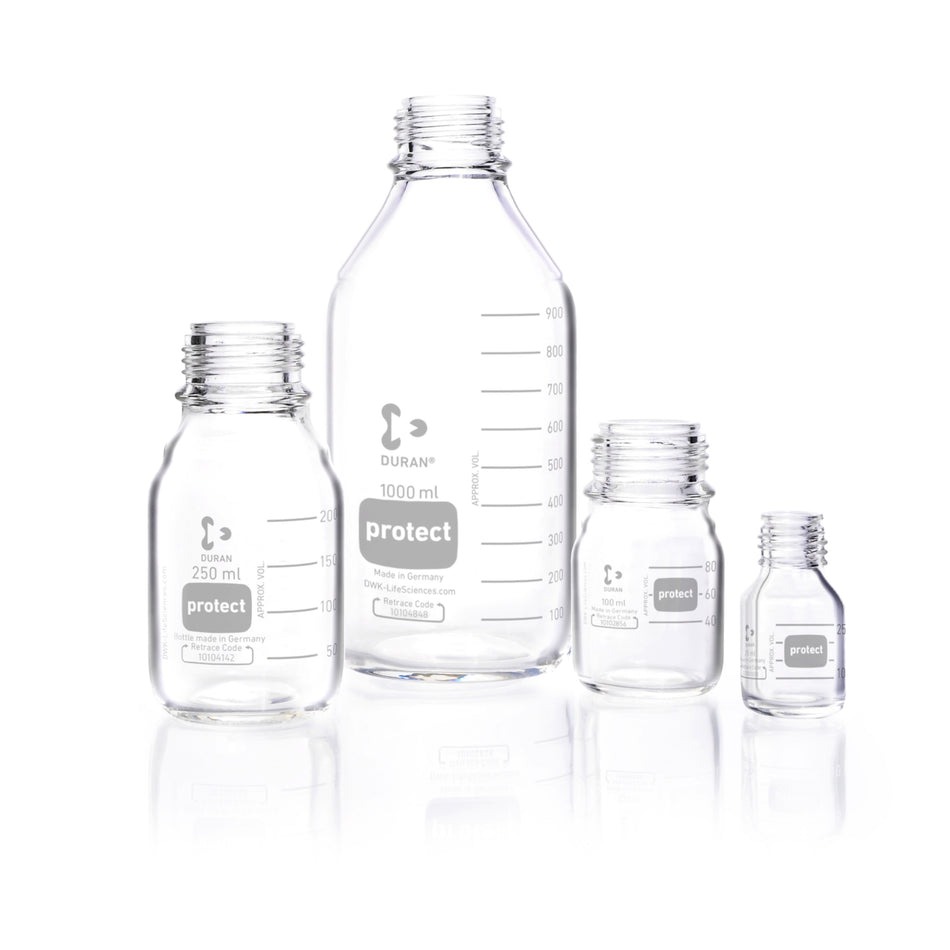 DURAN® Protect, Laboratory Bottle, Plastic Coated (PU), GL 45, with Protective Cap