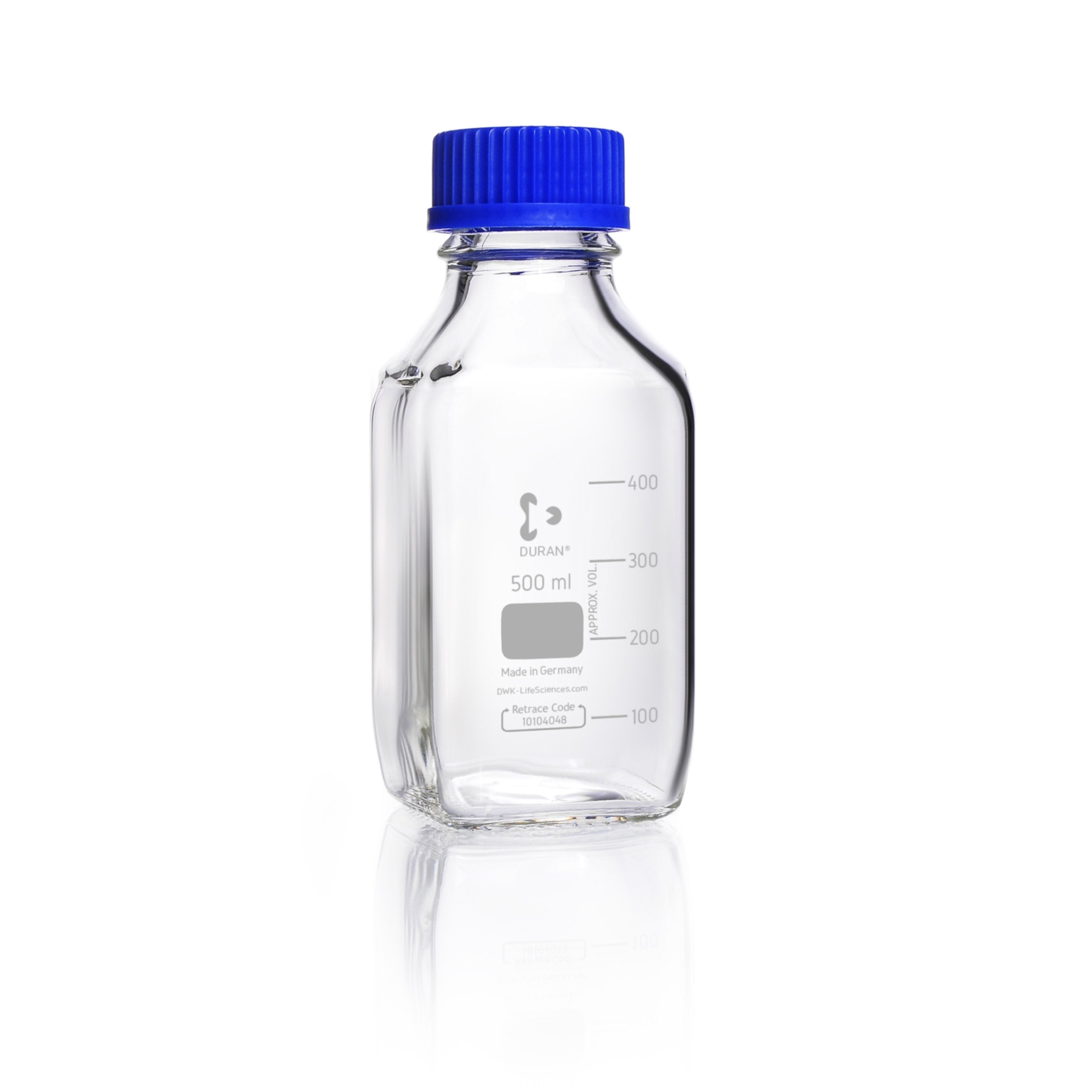 DURAN® GL 45 Laboratory Bottle Square, Clear, with Screw Cap and Pouring Ring, PP, Blue - Bio Lab Consumables - DWK Life Sciences - MSE Supplies