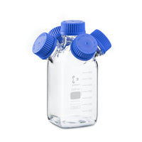 DURAN® GL 45 Hydra HPLC Purging Bottle, Square, Clear, with 4 GL 45 Side Necks, 1000 mL - Bio Lab Consumables - DWK Life Sciences - MSE Supplies