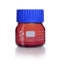 DURAN® Laboratory Bottle Wide Mouth GLS 80®, Amber, with Screw Cap and Pouring Ring from PP (Blue) - Bio Lab Consumables - DWK Life Sciences - MSE Supplies