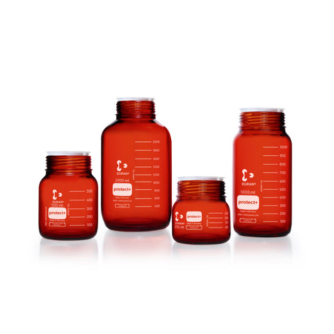 DURAN® Protect+ Laboratory Bottle, Amber, Wide-Mouth - Bio Lab Consumables - DWK Life Sciences - MSE Supplies