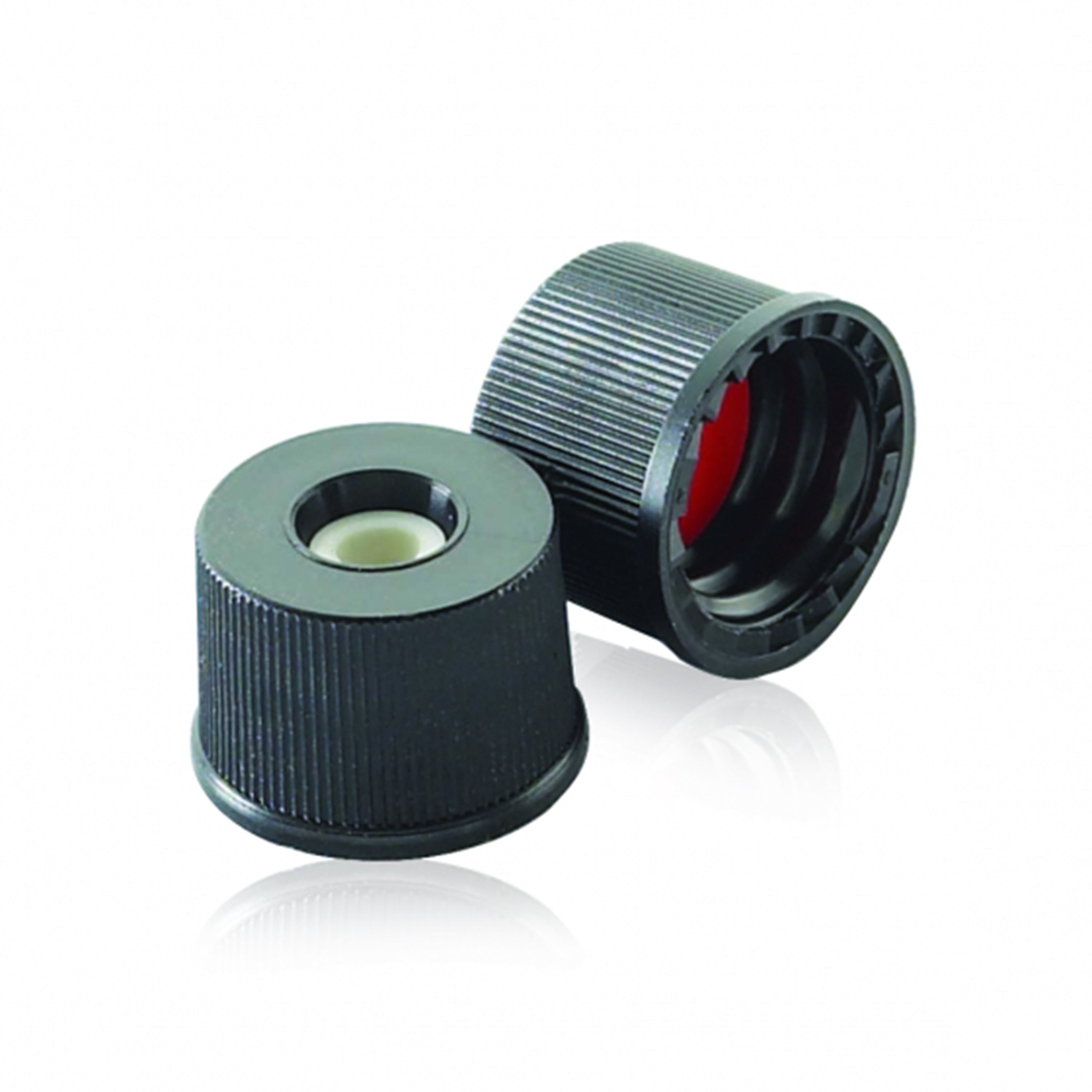 WHEATON® Preassembled Open Top Caps and Septa, Black Polypropylene Cap With PTFE / Silicone Liner