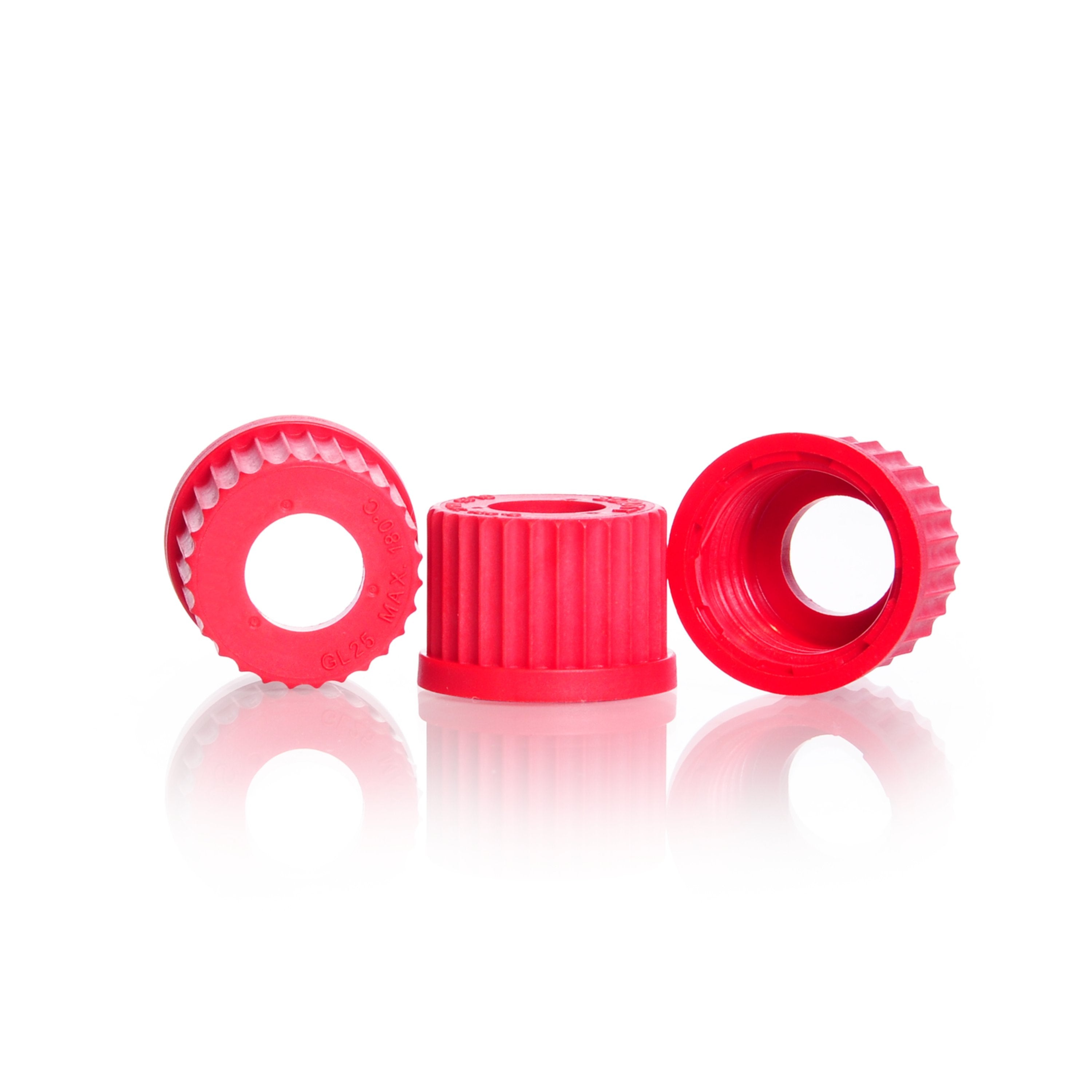 DURAN® Open Topped Screw Cap, with Central Aperture, PBT, Red - Bio Lab Consumables - DWK Life Sciences - MSE Supplies