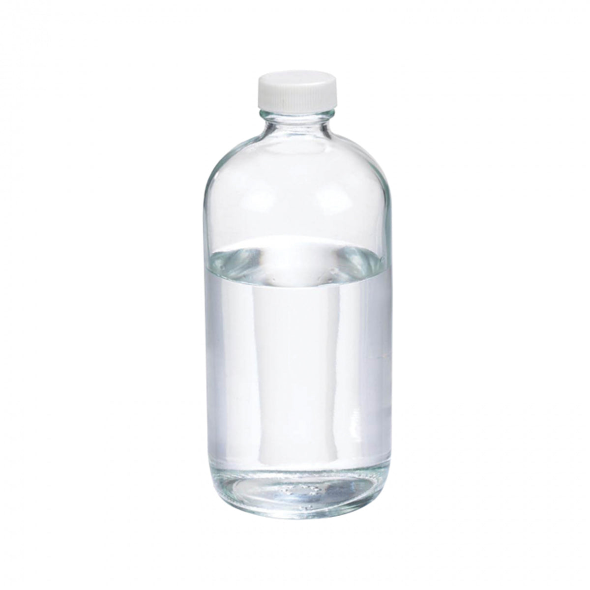 WHEATON® Boston Round Bottle, 16oz, clear, white Polypropylene, PTFE faced foamed Polyethylene