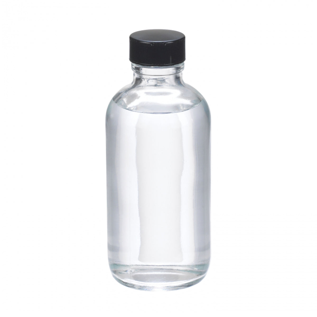 WHEATON® Boston Round Bottle, 4oz, clear, black Phenolic, PE cone
