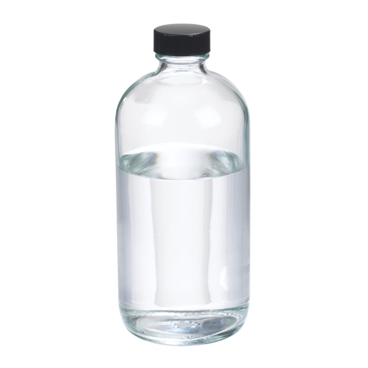 WHEATON® Boston Round Bottle, 16oz, clear, black Phenolic, PE cone