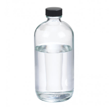 WHEATON® Boston Round Bottle, 16oz, clear, black Phenolic, PE cone