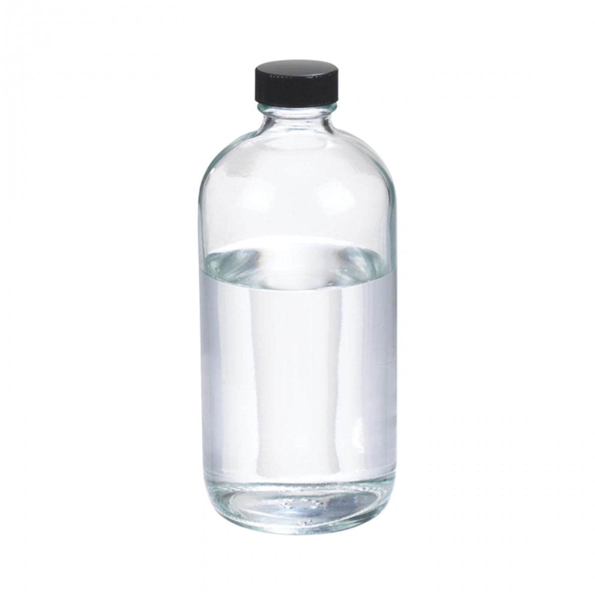 WHEATON® Boston Round Bottle, 16oz, clear, black Phenolic, rubber
