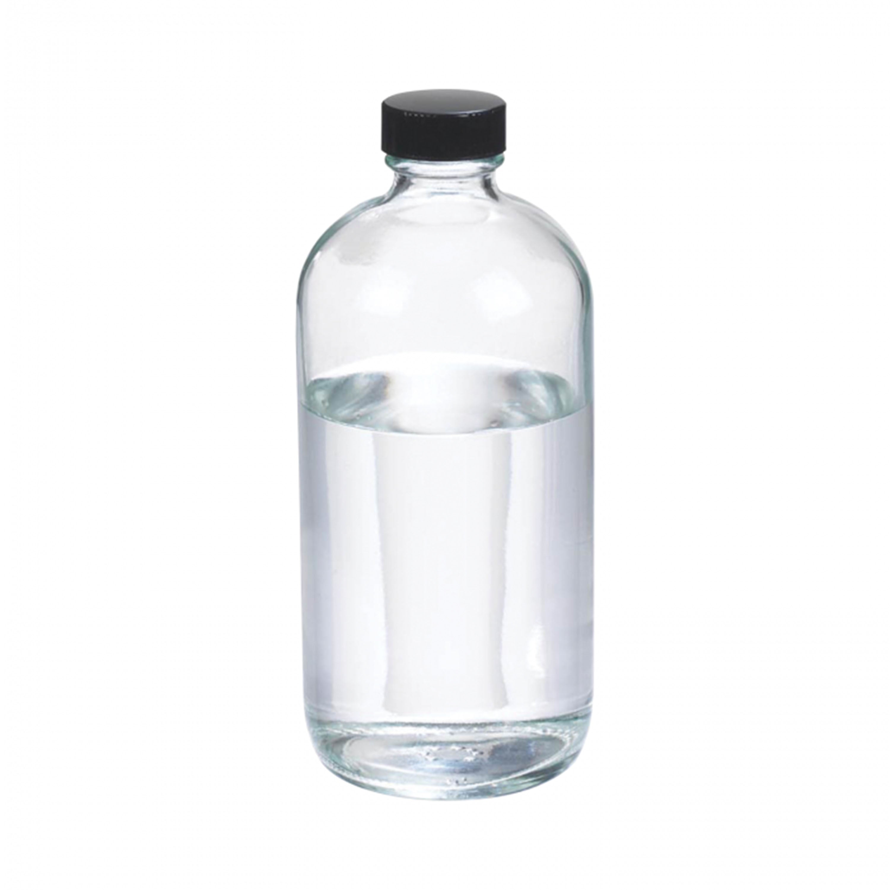 WHEATON® Boston Round Bottle, 16oz, clear, black Phenolic, rubber