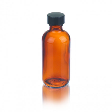 WHEATON® Boston Round Bottle, 2oz, amber, black Phenolic, PE cone