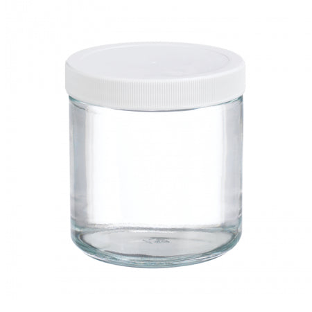 WHEATON® Clear Straight Sided Jar, White Polypropylene Cap, Poly-Vinyl Liner, 16 oz