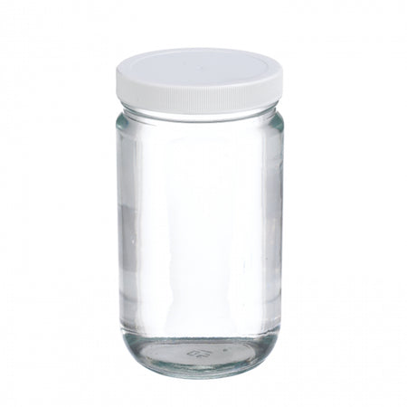 WHEATON® Clear Straight Sided Jar, White PolypropyleneCap , Poly-Vinyl Liner, 32 oz
