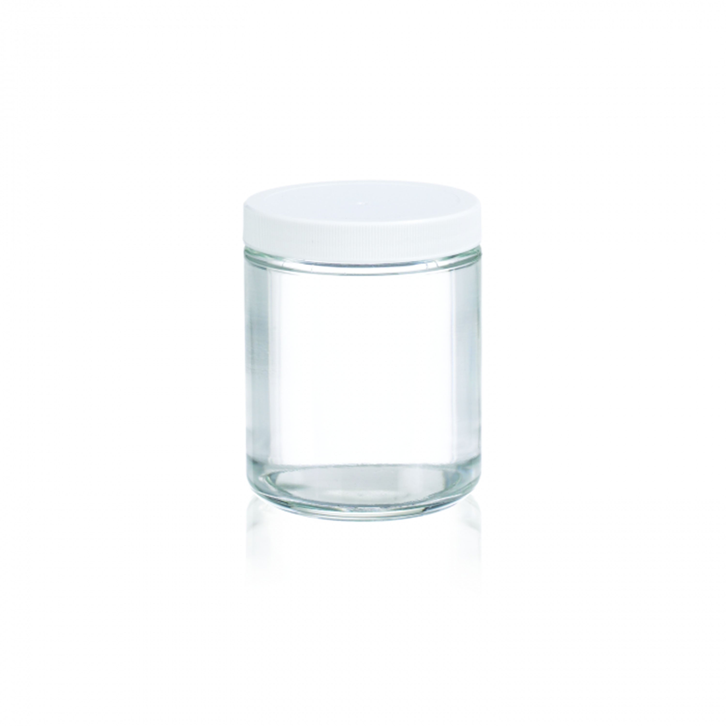 WHEATON® Clear Straight Sided Jar, White Polypropylene, PTFE-Faced Foamed Polyethylene Liner, 4 oz