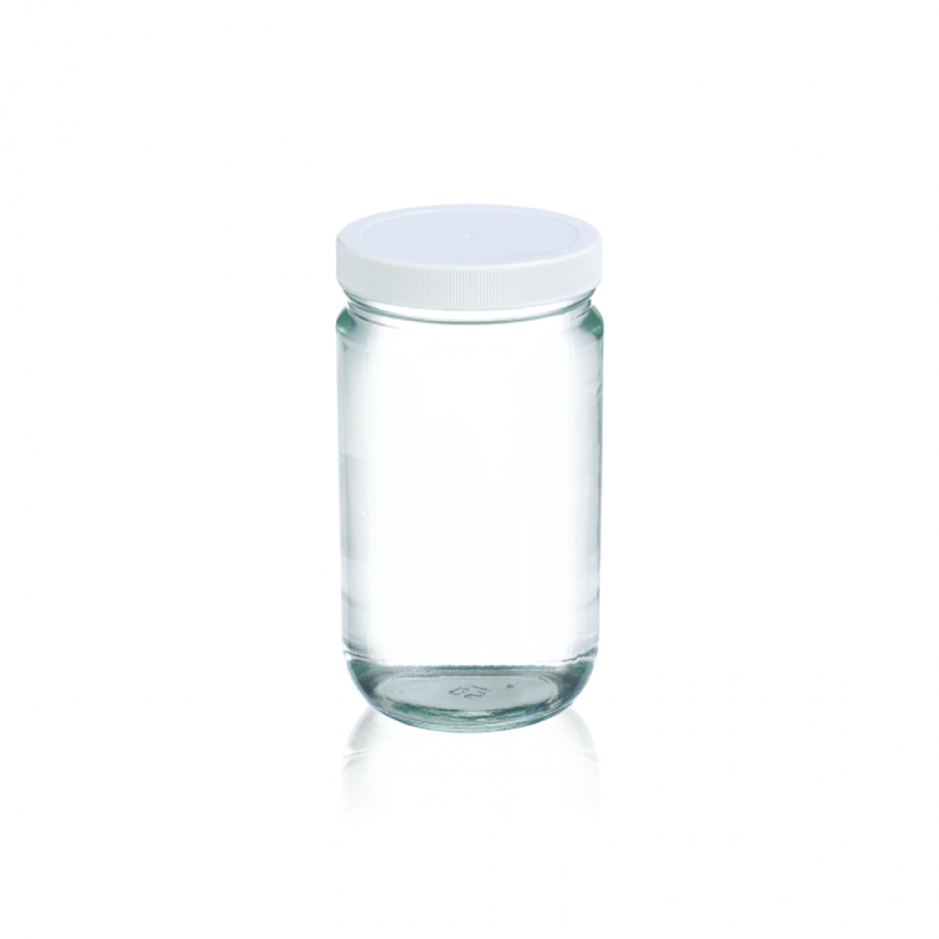 WHEATON® Clear Straight Sided Jar, White Polypropylene Cap, PTFE Foamed Faced Polyethylene Liner, 16 oz